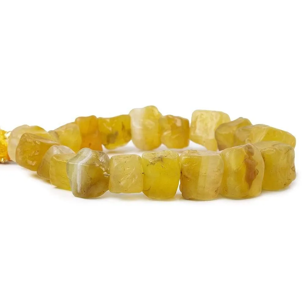 10-13mm Tropical Yellow Agate Beads Tumbled Hammer Faceted Cube 8 inch 19 pcs
