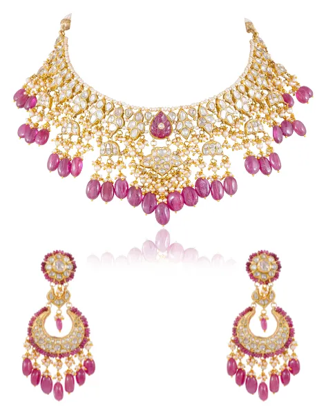 Aanam Necklace And Rekha Chandbalis Polki Set