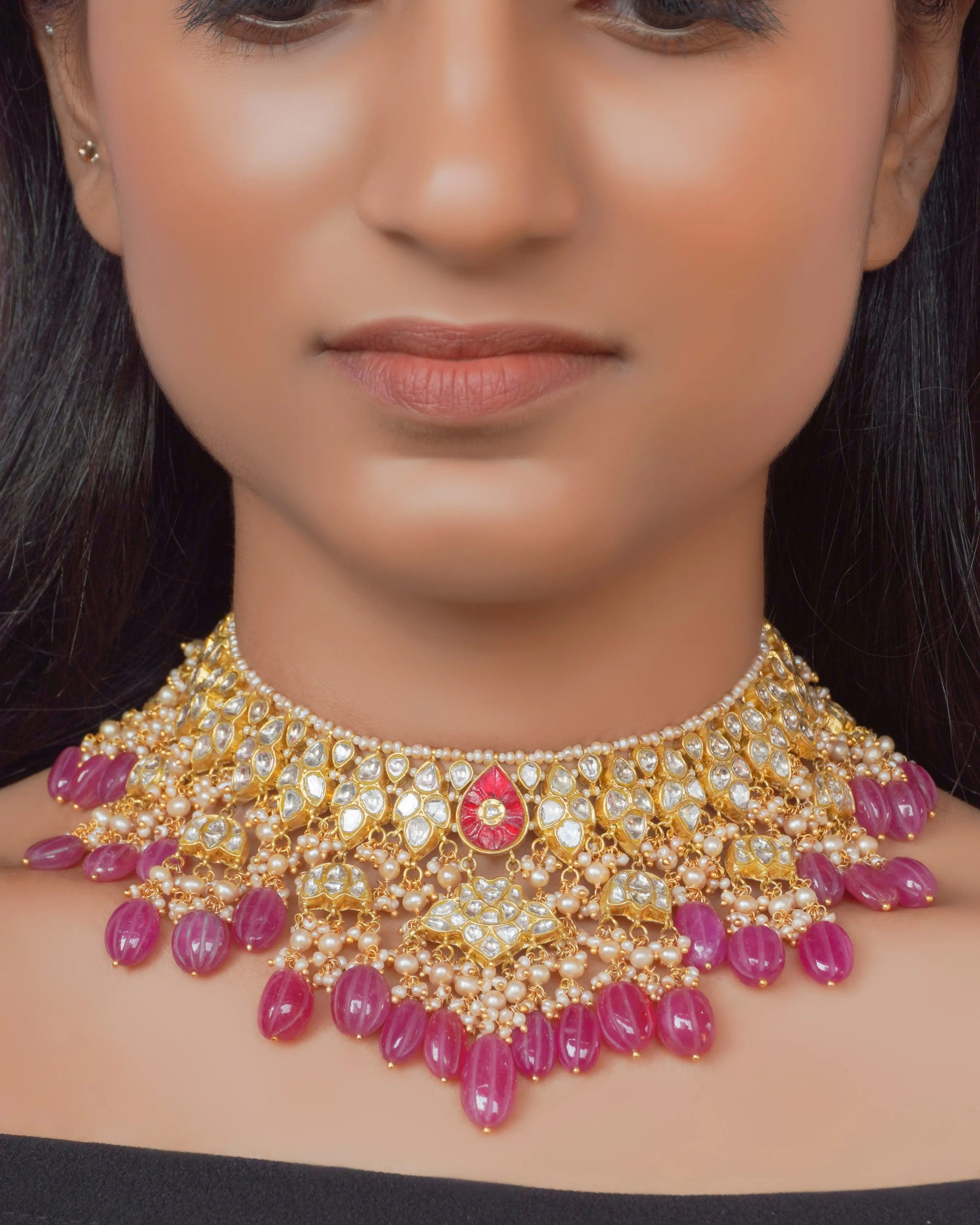 Aanam Necklace And Rekha Chandbalis Polki Set